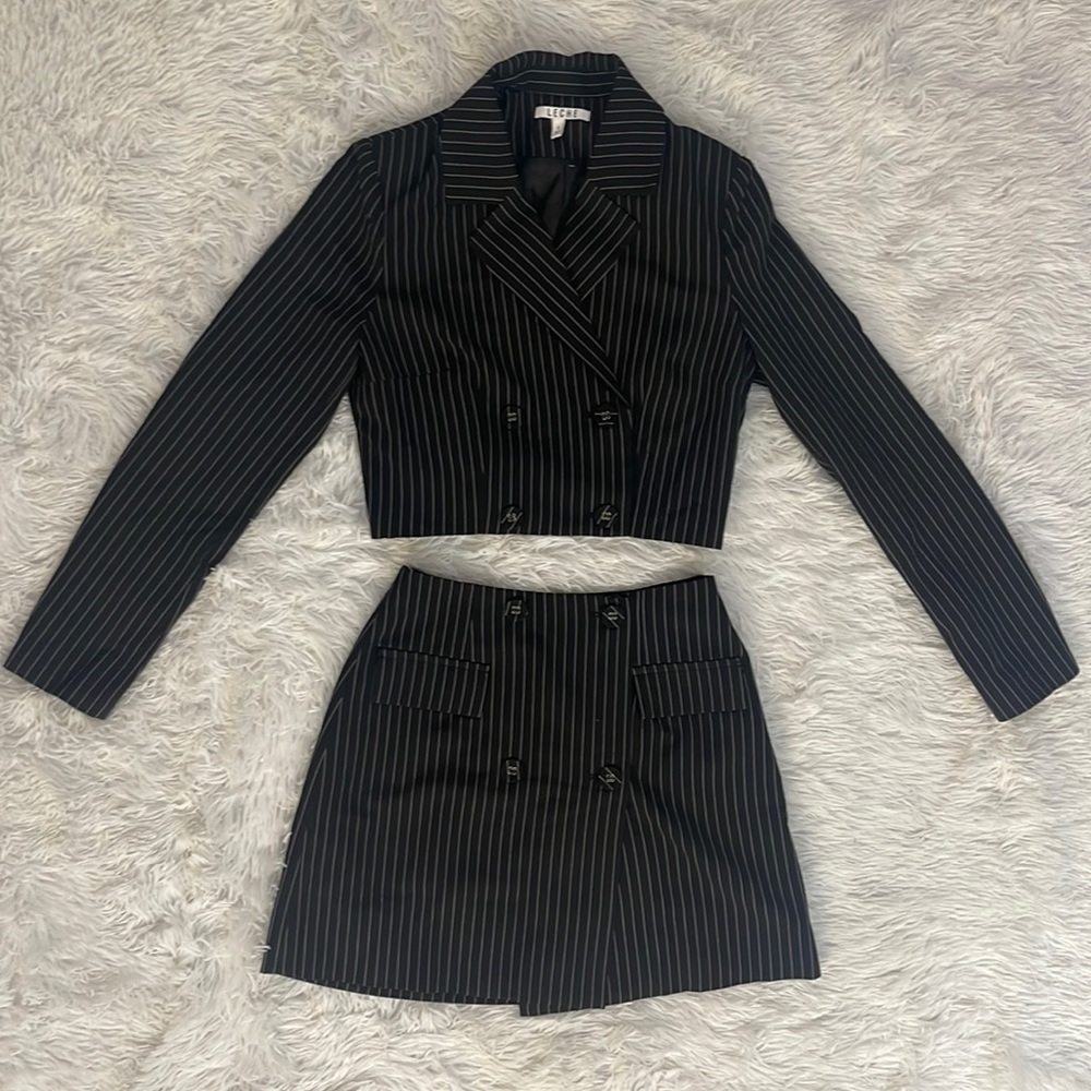 Leche Pinstripe Jacket with Matching skirt